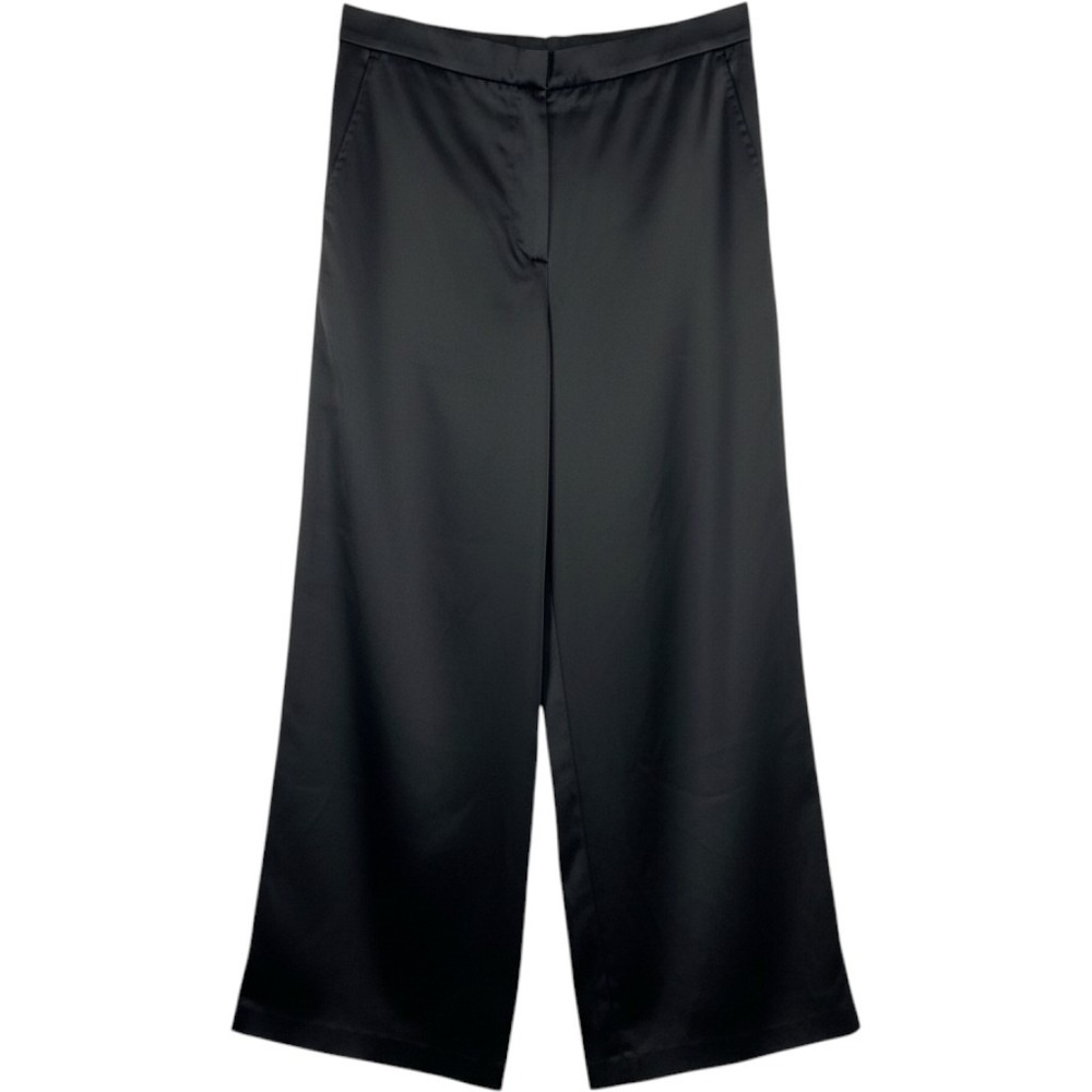 Rachel Zoe Wide Leg crop Pants 6 Black Satin minimalist cocktail 90s